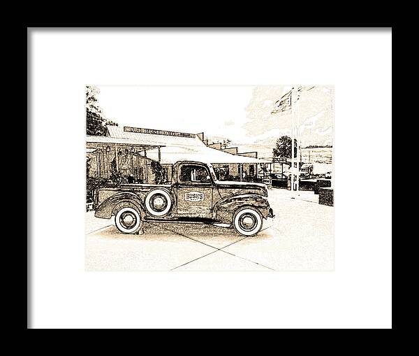Truck Framed Print featuring the digital art Bush's Pickup in Black and White with Sepia Tones by Marian Bell