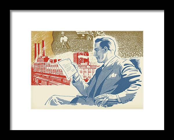 Administration Framed Print featuring the drawing Businessman Reading a Letter by CSA Images