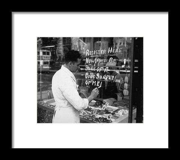 Food Framed Print featuring the photograph Butchers Sign by Fox Photos