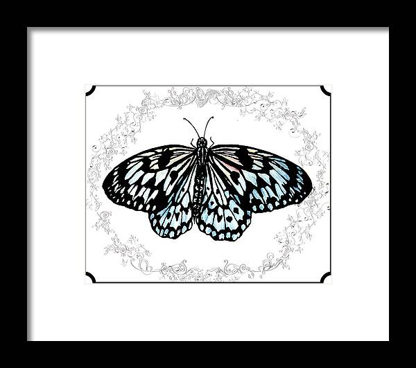 Butterfly And Vines-lydiae Nymphaliide Framed Print featuring the mixed media Butterfly & Vines-lydiae Nymphaliide by Sher Sester