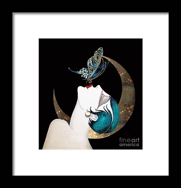 Beautiful Framed Print featuring the painting Butterfly Kiss French Art Deco Woman Remix by Tina Lavoie