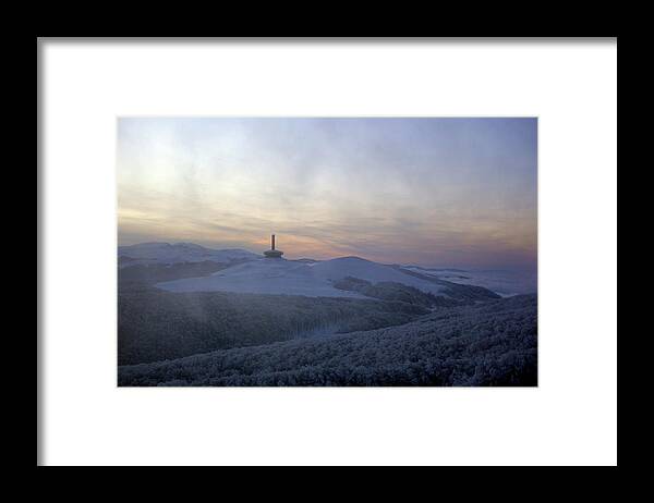 Tranquility Framed Print featuring the photograph Buzludzha Monument Sunset Silhouette by Timothy Allen