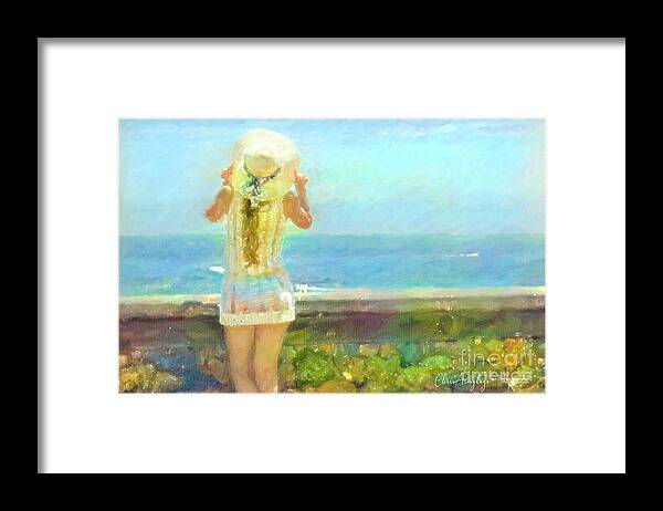 Girl Framed Print featuring the pastel By the Sea by Chris Armytage