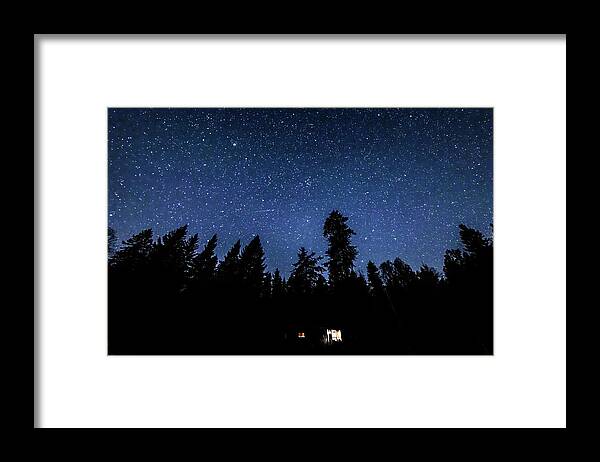 Night Framed Print featuring the photograph Cabin in the woods by Joe Holley