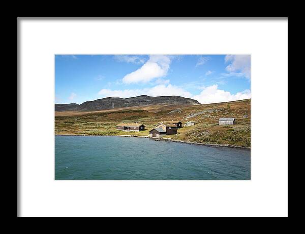 Tranquility Framed Print featuring the photograph Cabins By Lake Russvatnet by Photo By Randi Larsen