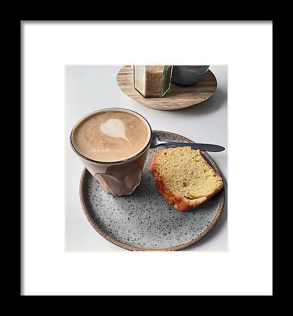 Framed Print featuring the photograph CAFE. Latte and Cake. by Lachlan Main