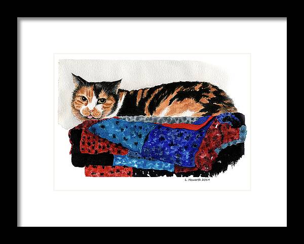 Cat Framed Print featuring the painting Calico Cutie by Louise Howarth