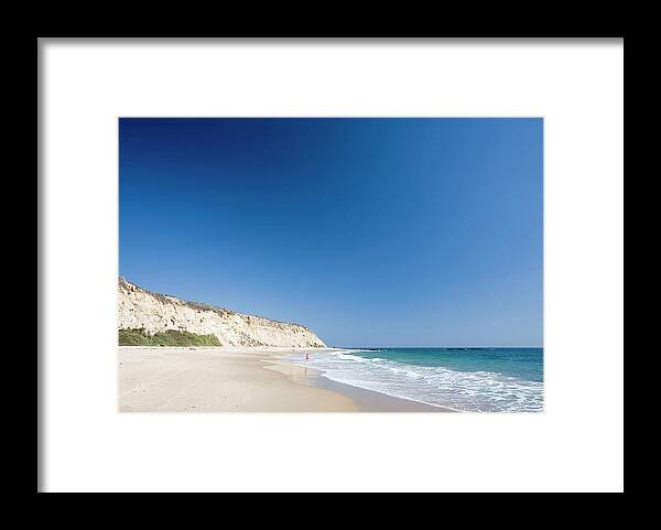 Water's Edge Framed Print featuring the photograph Californian Beach And Pacific Ocean by Stevegeer