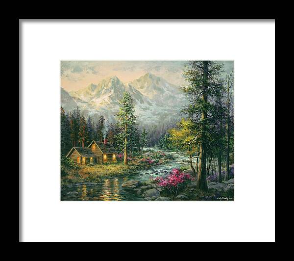 Camper's Cabin Framed Print featuring the painting Camper's Cabin by Nicky Boehme
