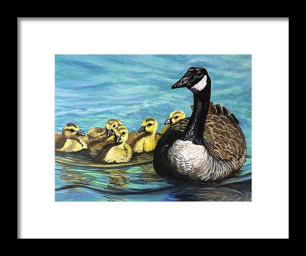 Canadian Framed Print featuring the painting Canadian Goose and Goslings by Jeanette Jarmon