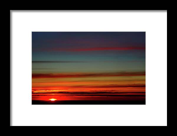 Sunset Colors Layers Abstract Airplane Orbit High Altitude Canada Framed Print featuring the photograph Canadian Sunset from 40000 ft by Peter Herman