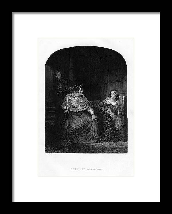 Interrogation Framed Print featuring the drawing Cardinal Beaufort, 1860. Artist J White by Print Collector