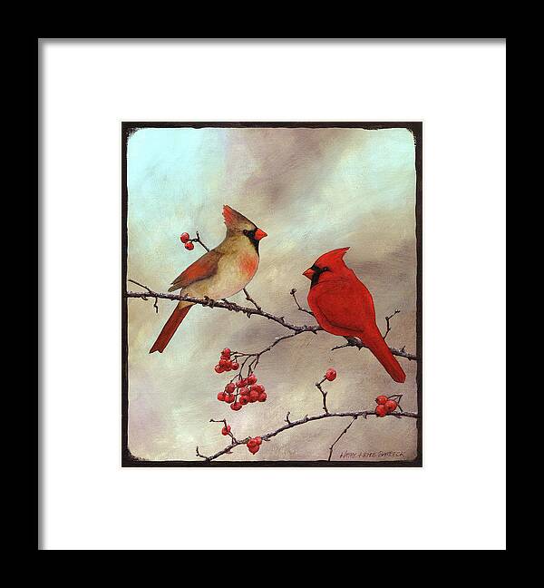Cardinals Framed Print featuring the painting Cardinal by Kathy Kehoe Bambeck