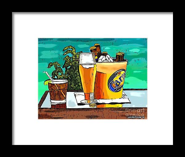 Carib Beer Framed Print featuring the digital art Carib Beer by Laura Forde