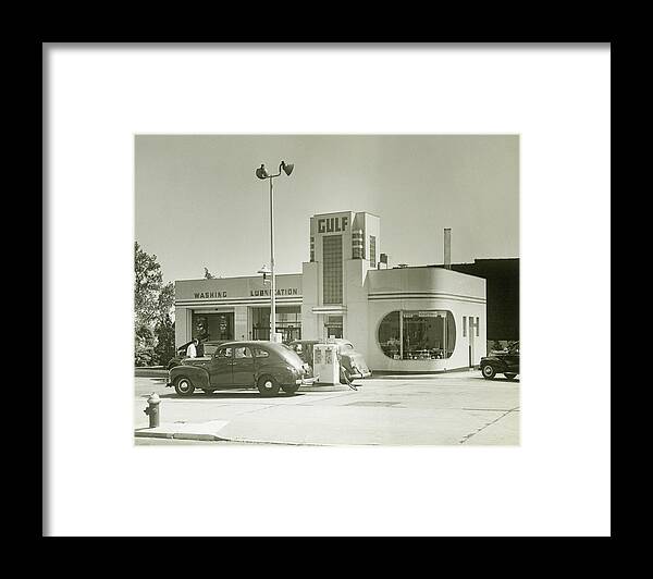 People Framed Print featuring the photograph Cars Parked At Gas Station by George Marks