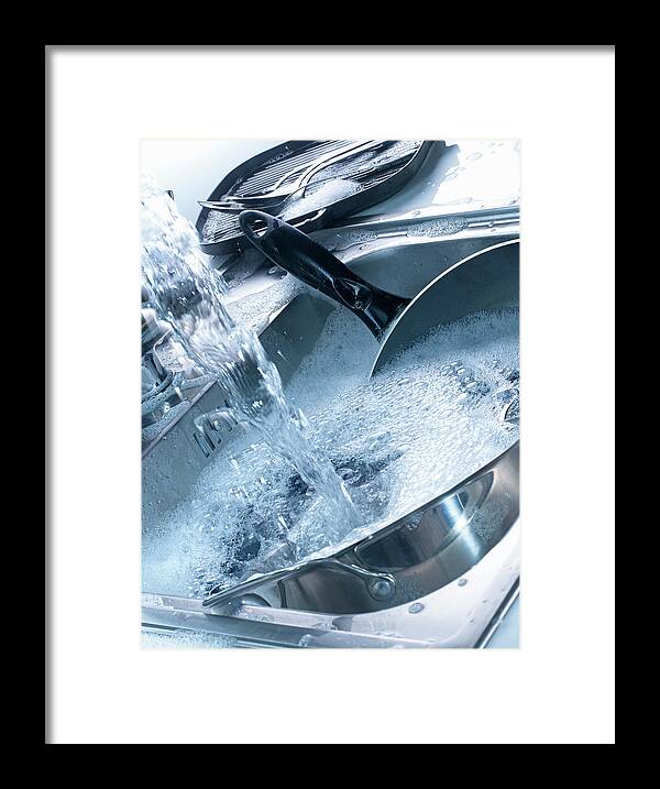 Jet Framed Print featuring the photograph Casseroles Dans L'evier Dishes Washing In The Sink by Studio - Photocuisine