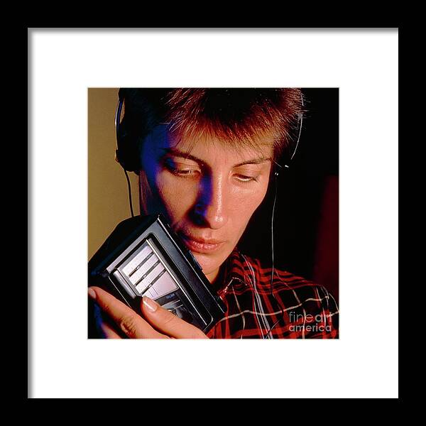 Headphones Framed Print featuring the photograph Cassette Player And Headphones by Steve Percival/science Photo Library