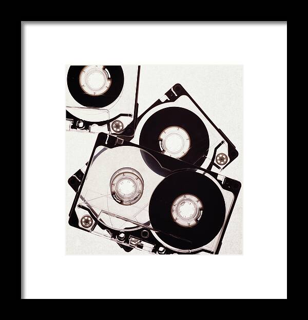 White Background Framed Print featuring the photograph Cassette Tapes, Overhead View by Hans Neleman