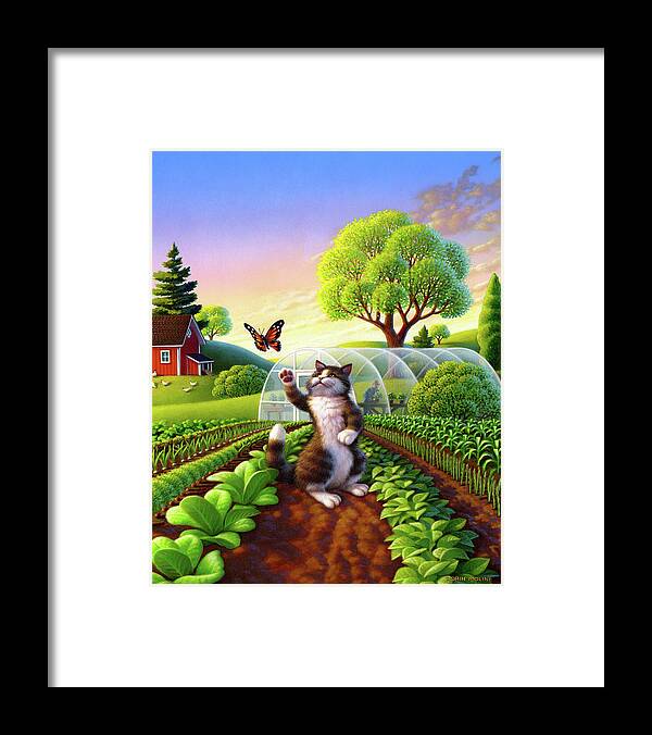 Cat Framed Print featuring the painting Cat and the Butterfly by Robin Moline