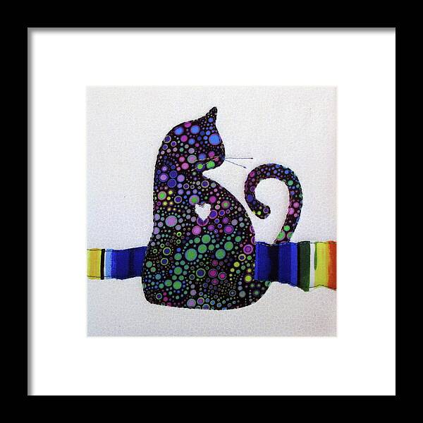 Cat Framed Print featuring the tapestry - textile Cat Love Profile by Pam Geisel