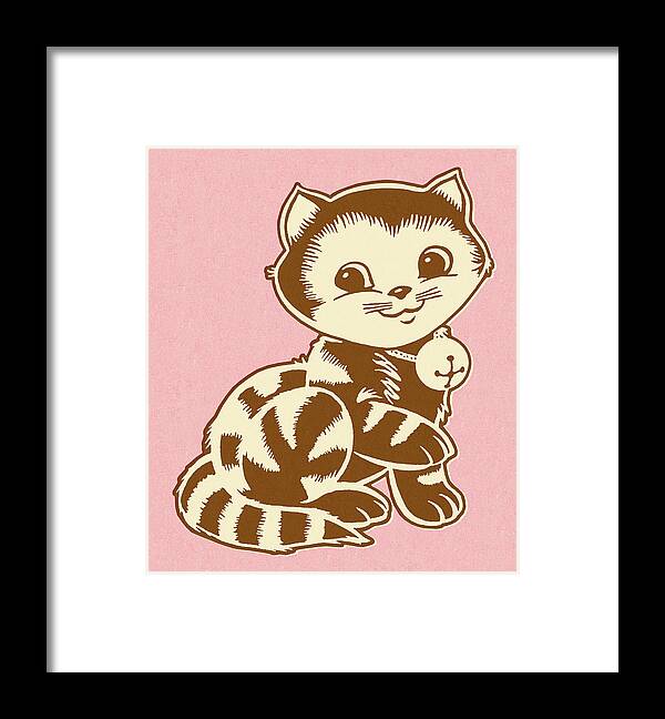 Animal Framed Print featuring the drawing Cat Wearing Bell on Pink Background by CSA Images