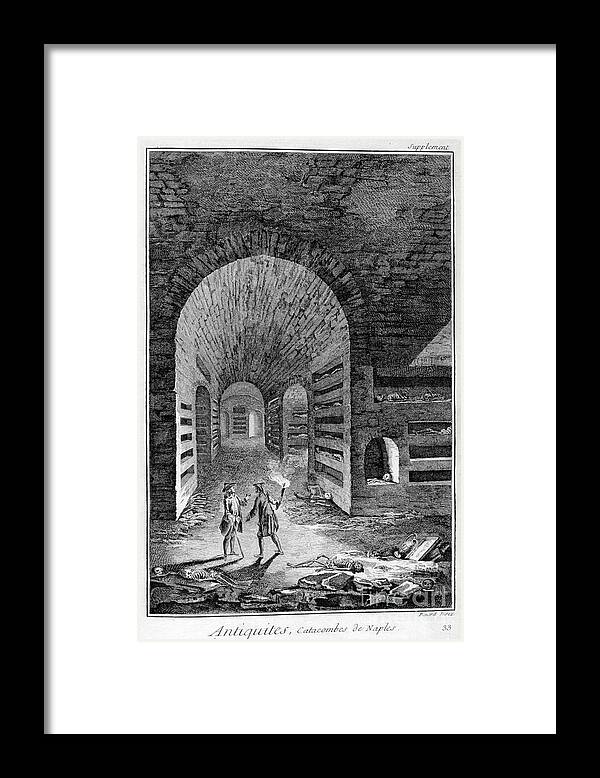Engraving Framed Print featuring the drawing Catacombs Of Naples, 1751-1777. Artist by Print Collector