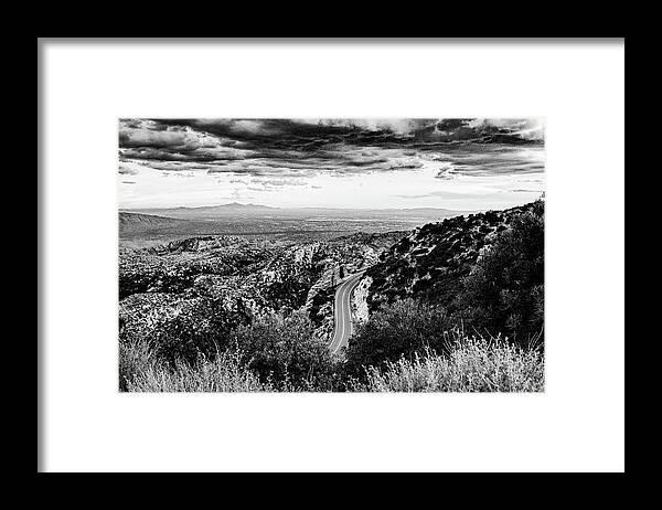 Santa Framed Print featuring the photograph Catalina Highway Black and White, Tucson by Chance Kafka