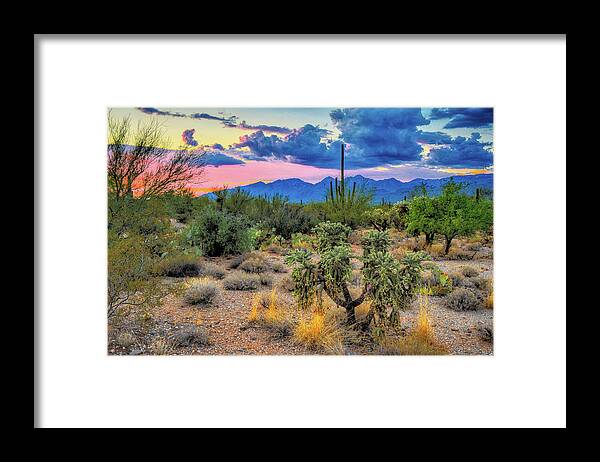 Southwest Framed Print featuring the photograph Catalina Mountains and Sonoran Desert Twilight by Chance Kafka