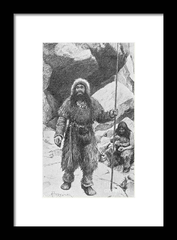 Art Framed Print featuring the photograph Cave Man Holding Staff by Bettmann