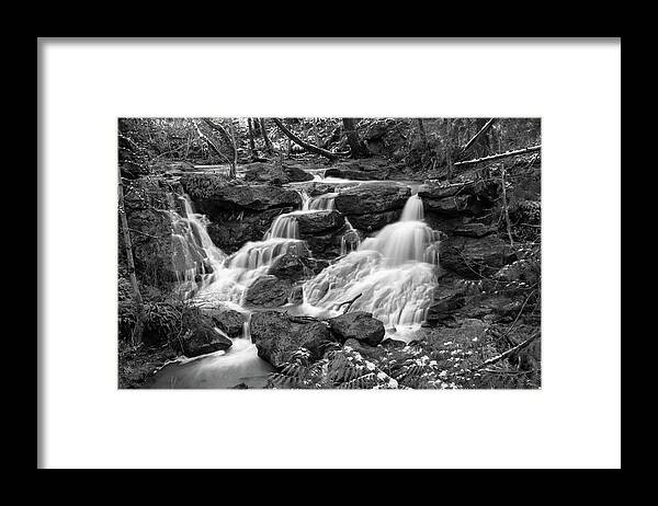 Waterfall Framed Print featuring the photograph Cedar Mills Falls in monochrome by Aashish Vaidya