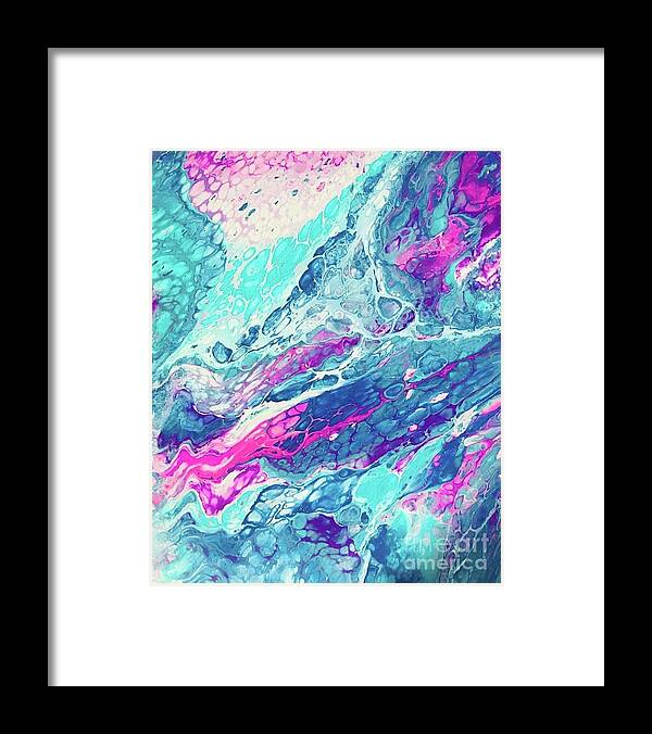 Abstract Framed Print featuring the painting Cell pour Ocean 2 by Linda Gustafson-Newlin