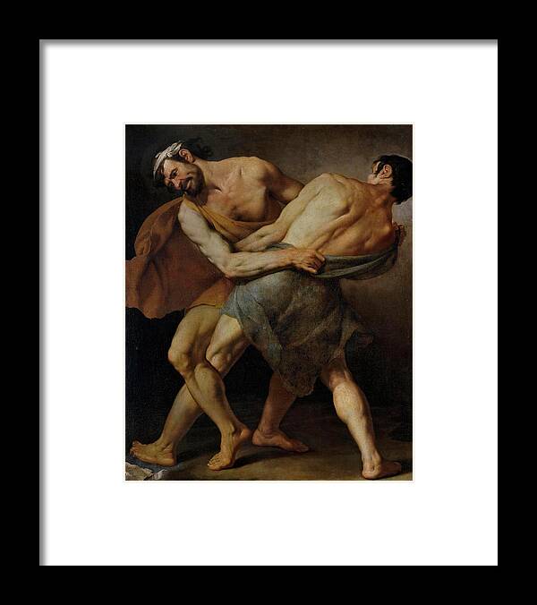 Fracanzano Cesare Framed Print featuring the painting Cesare Fracanzano / 'Two Wrestlers or Hercules and Antaeus -?-', 1637, Italian School. ANTEO. by Cesare Fracanzano -1605-1651-