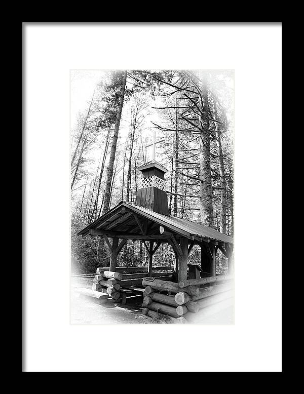 Black And White Framed Print featuring the photograph Chapel In The Woods Version One by Tikvah's Hope