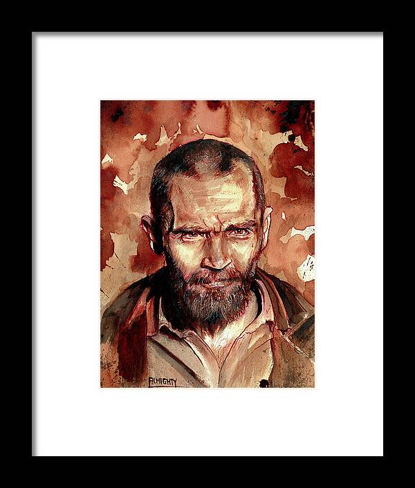 Ryan Almighty Framed Print featuring the painting CHARLES MANSON port dry blood by Ryan Almighty