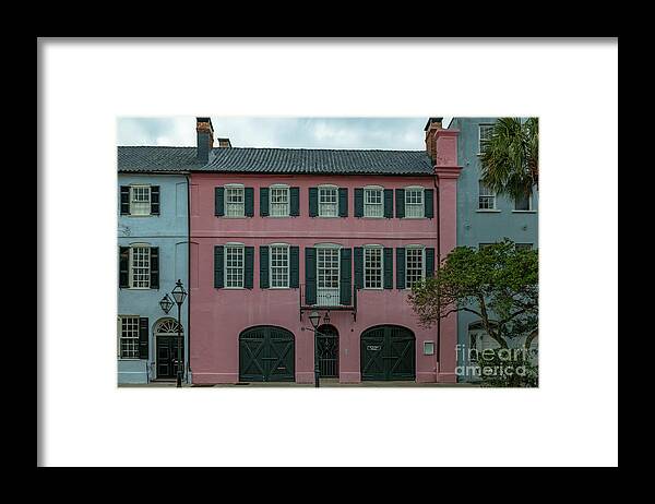 Pink House Framed Print featuring the photograph Charleston Rainbow Row Pink House - Georgian Row Houses by Dale Powell