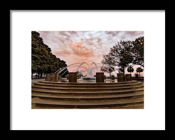 Charleston Fountain Framed Print featuring the photograph Charleston Sunset Fountain by Norma Brandsberg