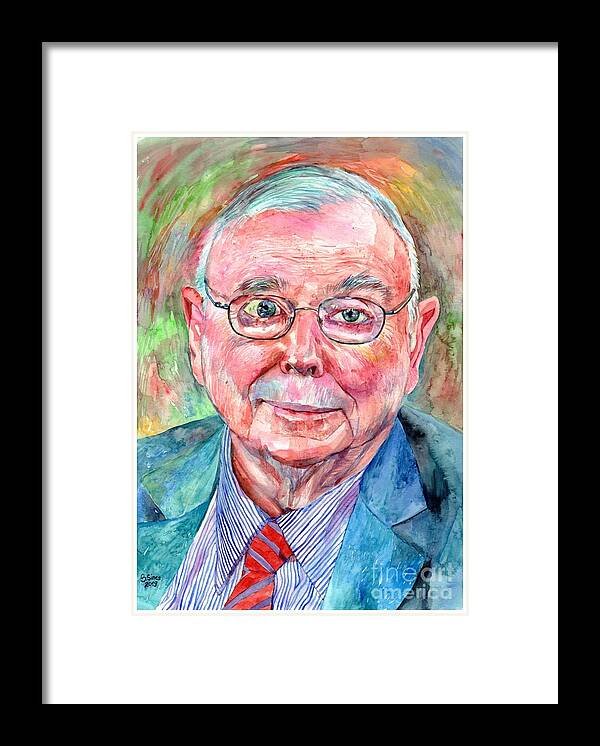 Charlie Framed Print featuring the painting Charlie Munger Portrait by Suzann Sines