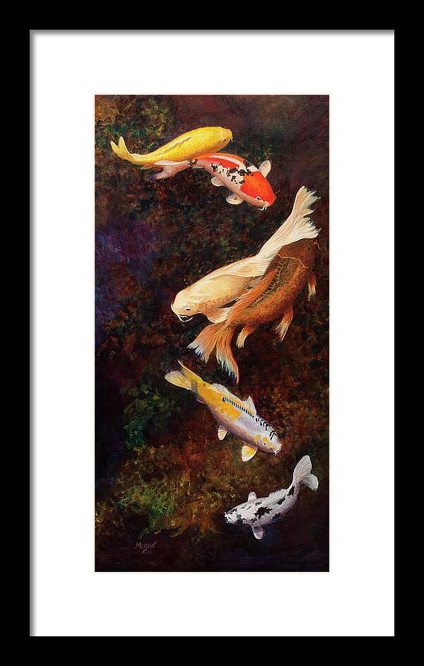 Koi Framed Print featuring the painting Chasing Tail by Megan Collins