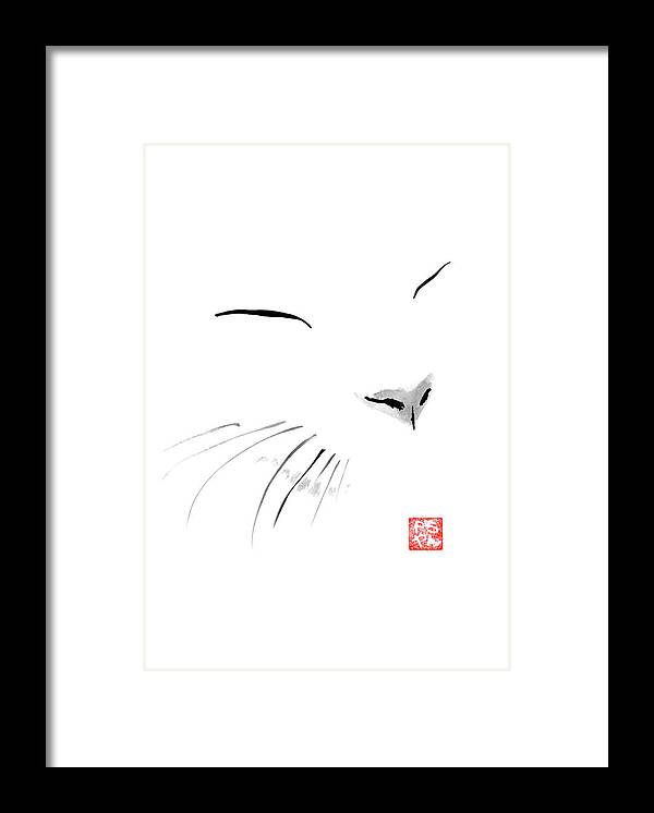 Cat Framed Print featuring the painting Chat Blanc by Pechane Sumie