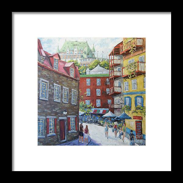 Quebec Historic Cityscape Scene Framed Print featuring the painting Chateau Frontenac Lower Quebec by Richard Pranke by Richard T Pranke