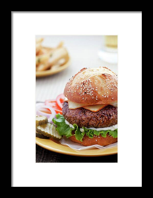 Unhealthy Eating Framed Print featuring the photograph Cheeseburger by Nicolesy