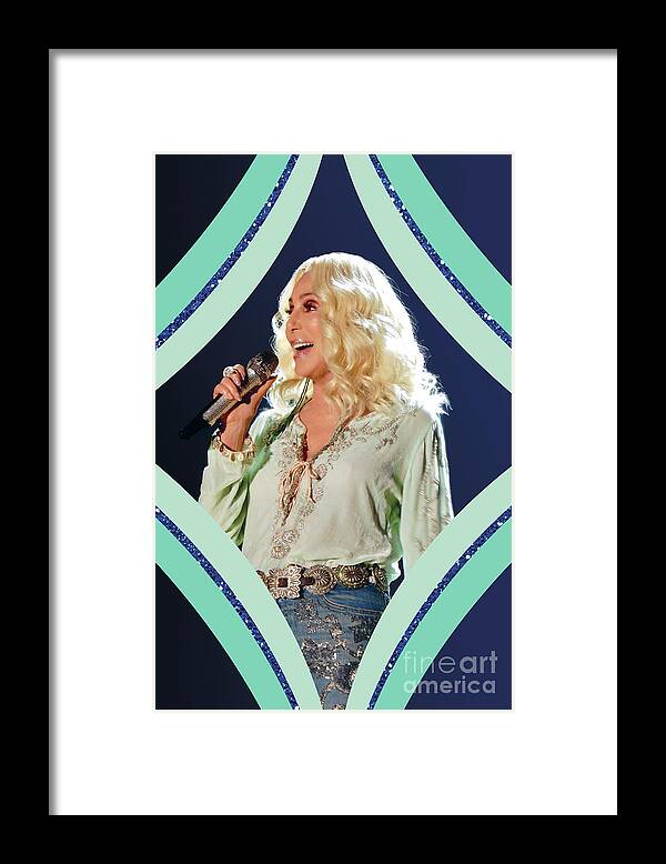 Cher Framed Print featuring the digital art Cher - Teal Diamond by Cher Style