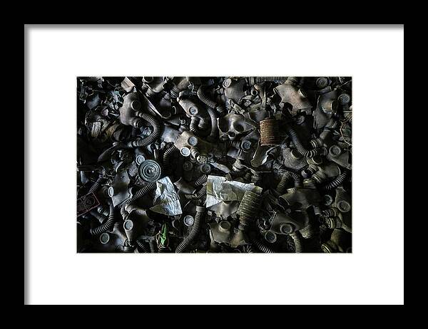 Abandoned Framed Print featuring the photograph Chernobyl Gas Masks by Roman Robroek
