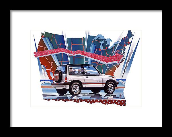 Usa Map Framed Print featuring the painting Chevy Tracker Car Illustration by Garth Glazier