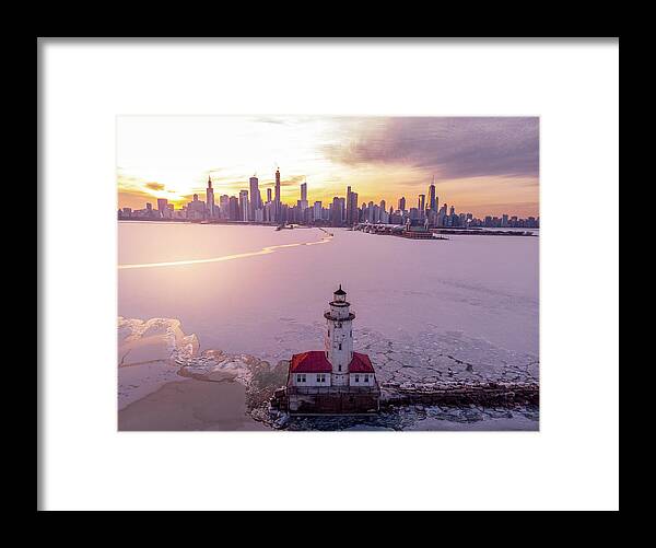 Chicago Framed Print featuring the photograph Chicago Harbor Lighthouse Sunset by Bobby K