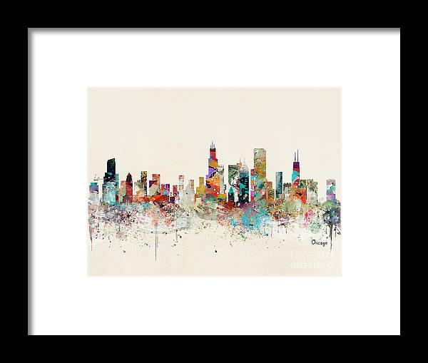 Chicago Framed Print featuring the painting Chicago Ilinois Skyline by Bri Buckley