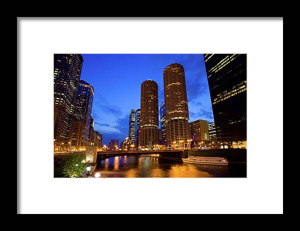 Tourboat Framed Print featuring the photograph Chicago, Illinois, Usa by Benedek