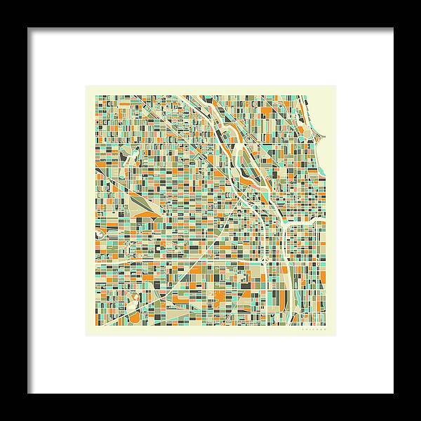 Chicago Framed Print featuring the digital art Chicago Map 1 by Jazzberry Blue