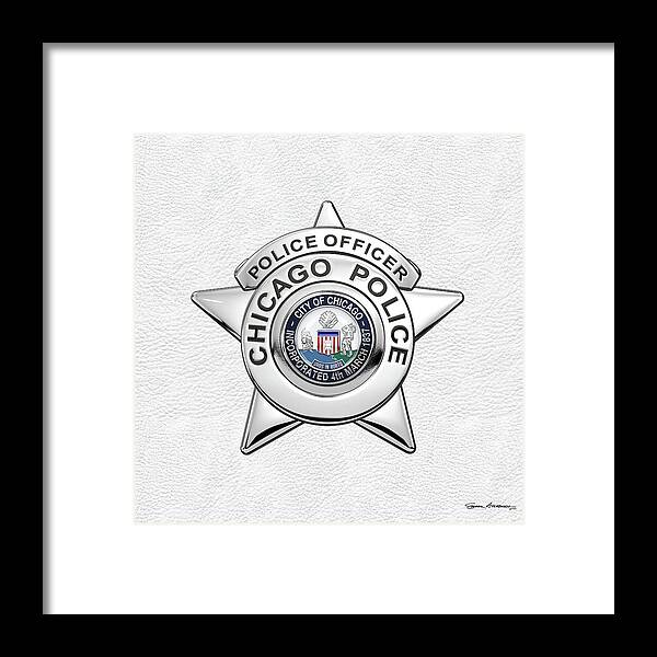  ‘law Enforcement Insignia & Heraldry’ Collection By Serge Averbukh Framed Print featuring the digital art Chicago Police Department Badge - C P D  Police Officer Star over White Leather by Serge Averbukh