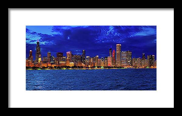 Chicago Framed Print featuring the photograph Chicago Skyline at the Blue Hour by Mitchell R Grosky